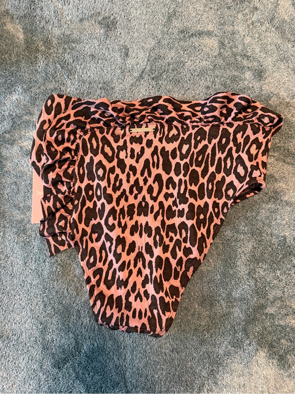 Juicy Couture Ruffled Bikini Set Pink & Black Leopard Print Sz L High Waist NWT - Picture 11 of 13